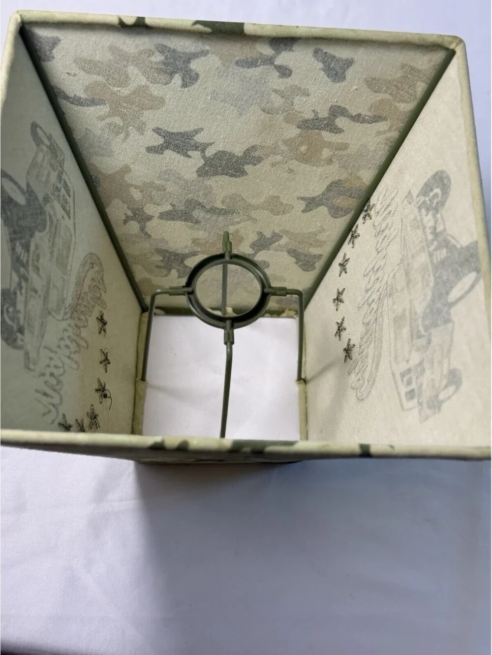 Vintage Lamp Shade Jeep Green Nighthawk Army Camouflage Embroidered
